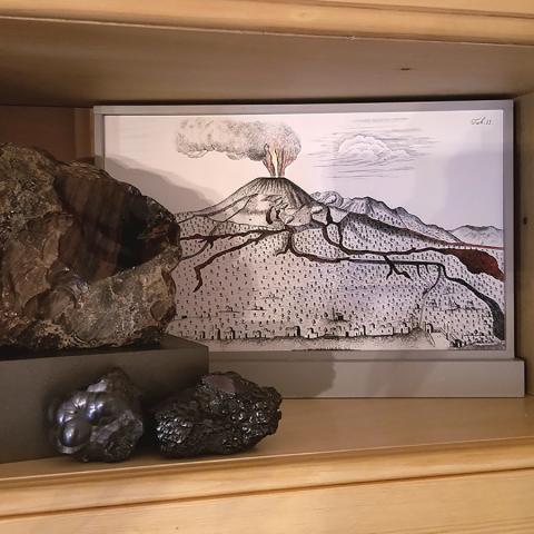 EAFW_fire wall_dark rocks left framed volcano print